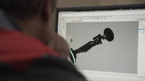 Man design statue of woman in a computer programm. Imitation of turning lathe Vidéo 59724588