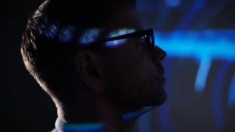 The man designer is exploring the 3D model of the aircraft. Stock Footage 77673692