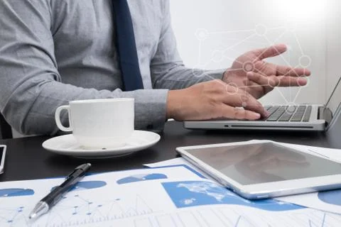 Man designer working digital tablet and smartphone and digital d Stock Photos