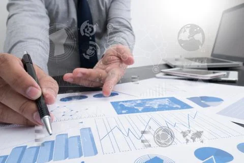 Man designer working digital tablet and smartphone and digital d Foto stock