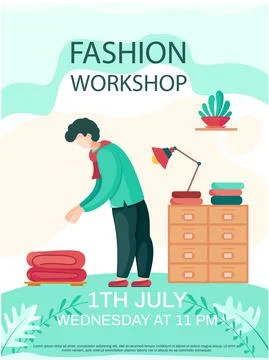 Man designer working with stack of textiles, sewing to order. Fashion workshop イラスト素材