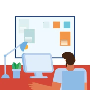 Man at desk with computer and board in the office vector design Stock Illustration