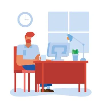 Man at desk with computer in the office vector design Stock Illustration