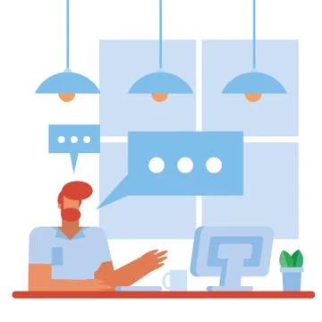 Man at desk with computer in the office vector design Stock Illustration