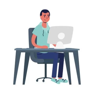 Man on desk with computer vector design Stock Illustration