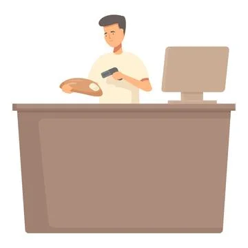 Man at desk scanning a document with handheld scanner Stock Illustration