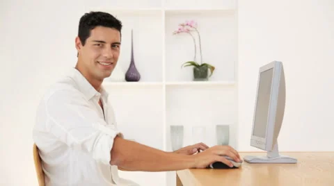 Man at a Desktop Computer Stock Footage 912290