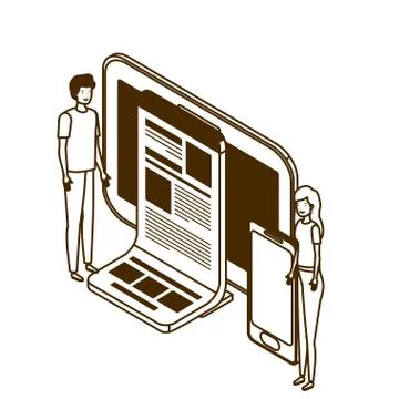Man with desktop computer screen and email notifications Stock-Illustration