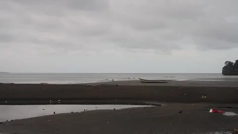 Man on Desserted Beach Stock Footage 244069294