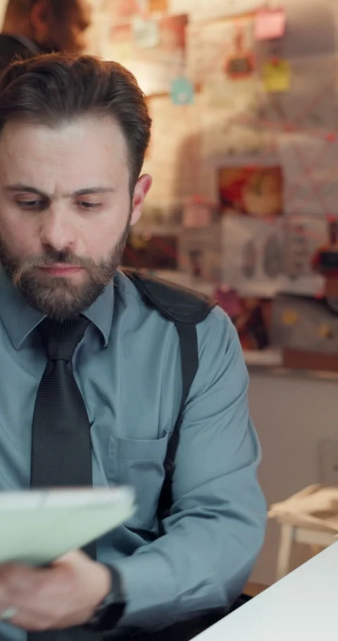 Man, detective and reading with tablet in office for research, investigation and Stock Footage 319824882