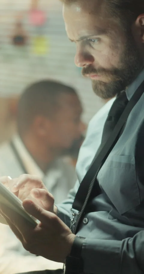 Man, detective and reading with tablet at night for research, investigation and Stock Footage 319826831