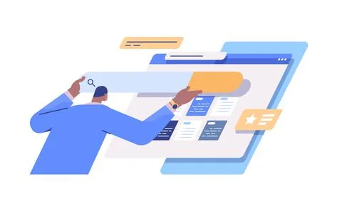 Man developer creating website ui interface web application development program Stock Illustration