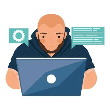 Man developer with laptop 库存插图