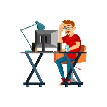Man developer thinking about software program code cartoon vector Stock Illustration
