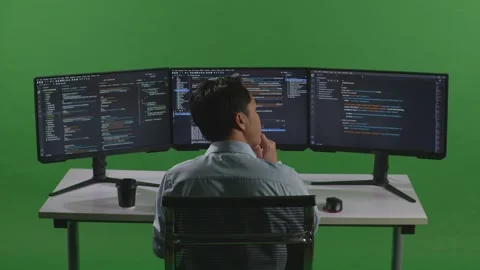 Man Developer Thinking About Then Raising His Index Finger While Write Code Stock Footage 249626835