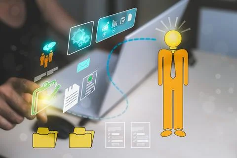 Man developing business ideas using artificial intelligence technology on a 스톡 사진