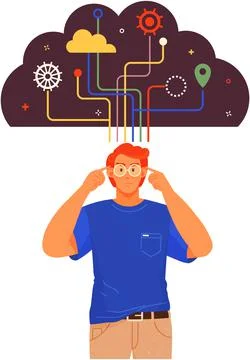 Man developing creative thinking with mental mindset types to deal with problems Stock Illustration
