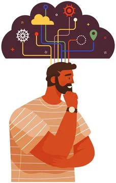 Man developing creative thinking with mental mindset types to deal with problems Stock Illustration