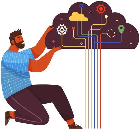 Man developing creative thinking with mental mindset types to deal with problems Stock Illustration