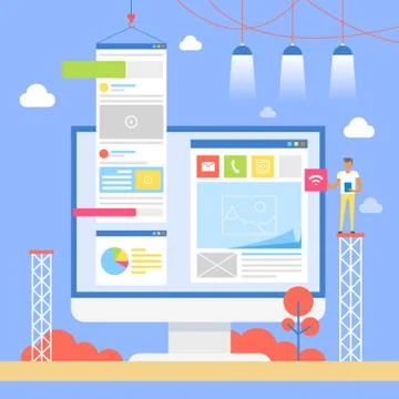 Man Developing Internet Site Vector Illustration 스톡 일러스트