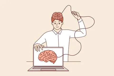 Man develops artificial intelligence and transfers own brain to internet Illustrazione stock