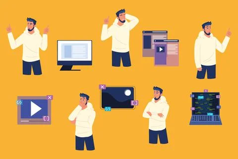 Man develops software 스톡 일러스트