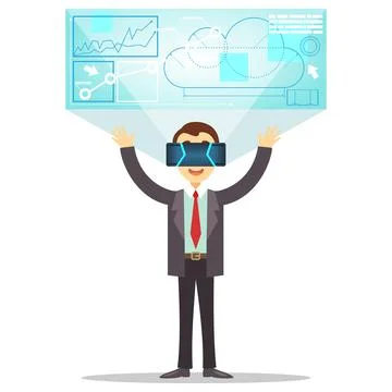 Man in device for virtual reality. Vector. Stock Illustration