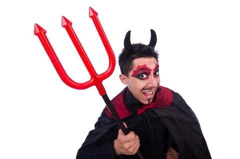 Man in devil costume in halloween concept Foto stock