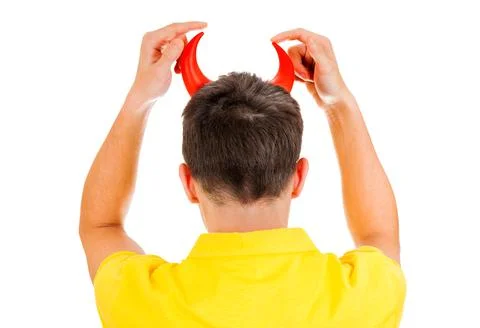 Man with a Devil Horns Foto stock