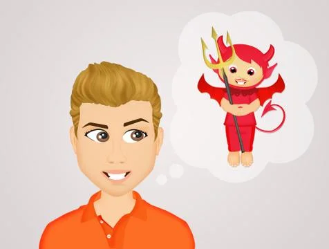 Man with devil unconscious Stock Illustration