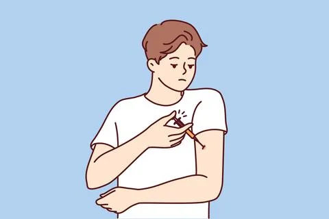 Man with diabetes makes injection in arm to lower blood sugar and avoid insulin Stock Illustration