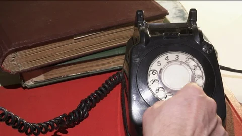 Man Dialling  Random Digits On Old Rotary Dial Telephone Stock Footage