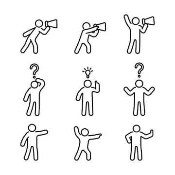 Man in different gesture hand icon outline set 스톡 일러스트
