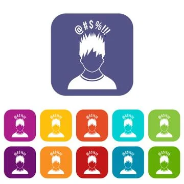 Man with different signs over his head icons set イラスト素材