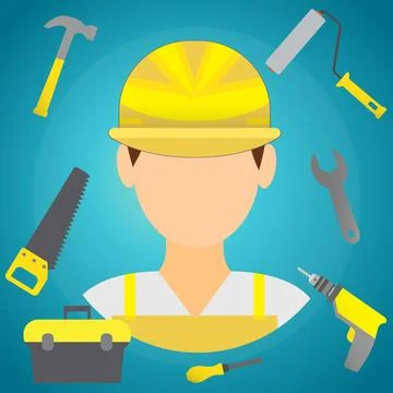 Man with different tools Stock Illustration