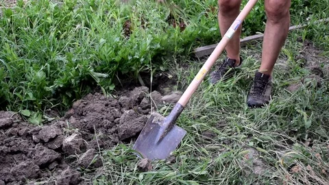 Man digging the earth in the garden. Stock Footage 112526639