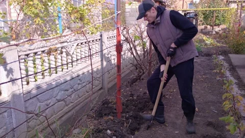 Man Digging The Ground In Garden Stock Footage 165199245