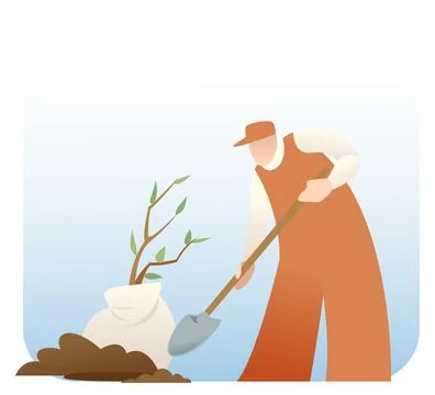 Man digging a hole to plant a tree Stock Illustration