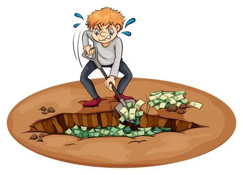 A man digging the money in the pit Stock Illustration