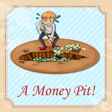 Man digging money pit Stock Illustration
