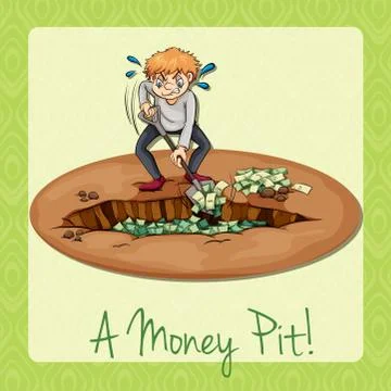 Man digging pit full of money Stock Illustration