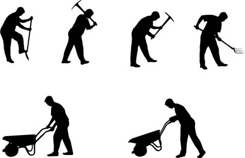 Man digging silhouettes Stock Illustration