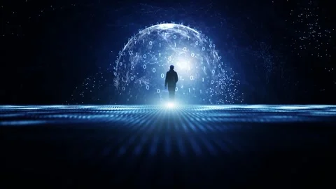 Man in digital binary code sphere cyberspace Vidéo 337450849