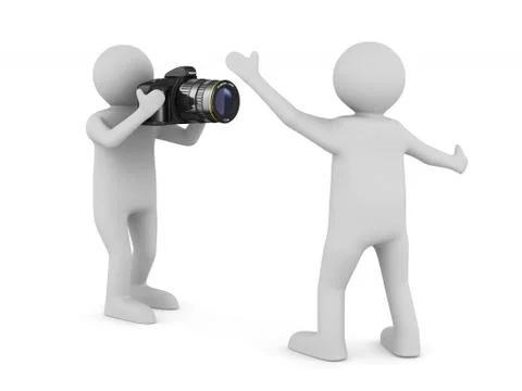 Man with digital camera on white background. Isolated 3D illustration Stock Illustration
