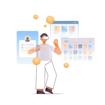 Man in digital glasses using computer interface virtual reality technology Stock Illustration