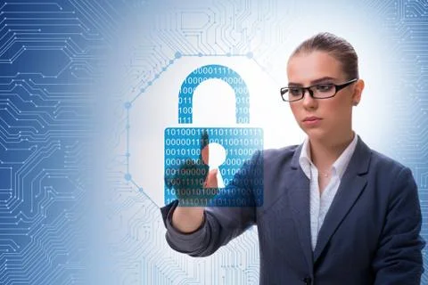 Man in digital security concept pressing button Foto stock