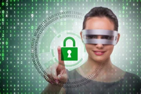 Man in digital security concept pressing button Foto stock