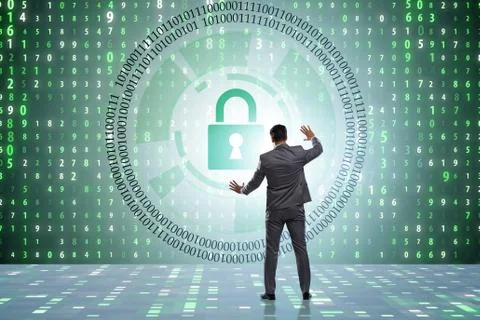Man in digital security concept pressing button 스톡 사진