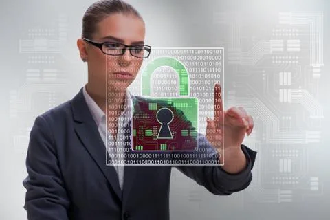 Man in digital security concept pressing button Foto stock