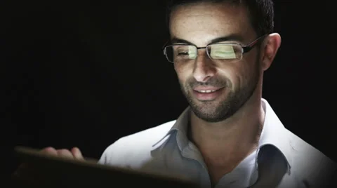 Man with digital tablet handheld device Stock Footage 32958005